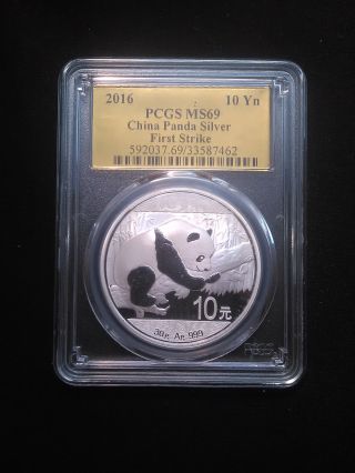 China 2016 Panda - First Strike Silver Pcgs Ms69 Gold Foil Label photo