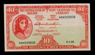Ireland Republic 10 Shillings 1962 Pick 63 Xf Banknote. photo