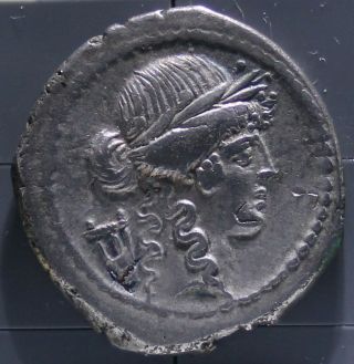 42 B.  C.  Silver Roman Republic Denarius Coin P.  Clodius photo