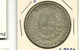 Uruguay 1917 1 Peso Silver Coin photo