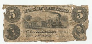 1860 Bank Of Whitfield Dalton,  Georgia $5 Five Dollar Bank Note (1652) photo