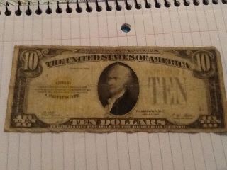 Series Of 1928 $10 Gold Certificate Note Very Fine Fr 2400 photo