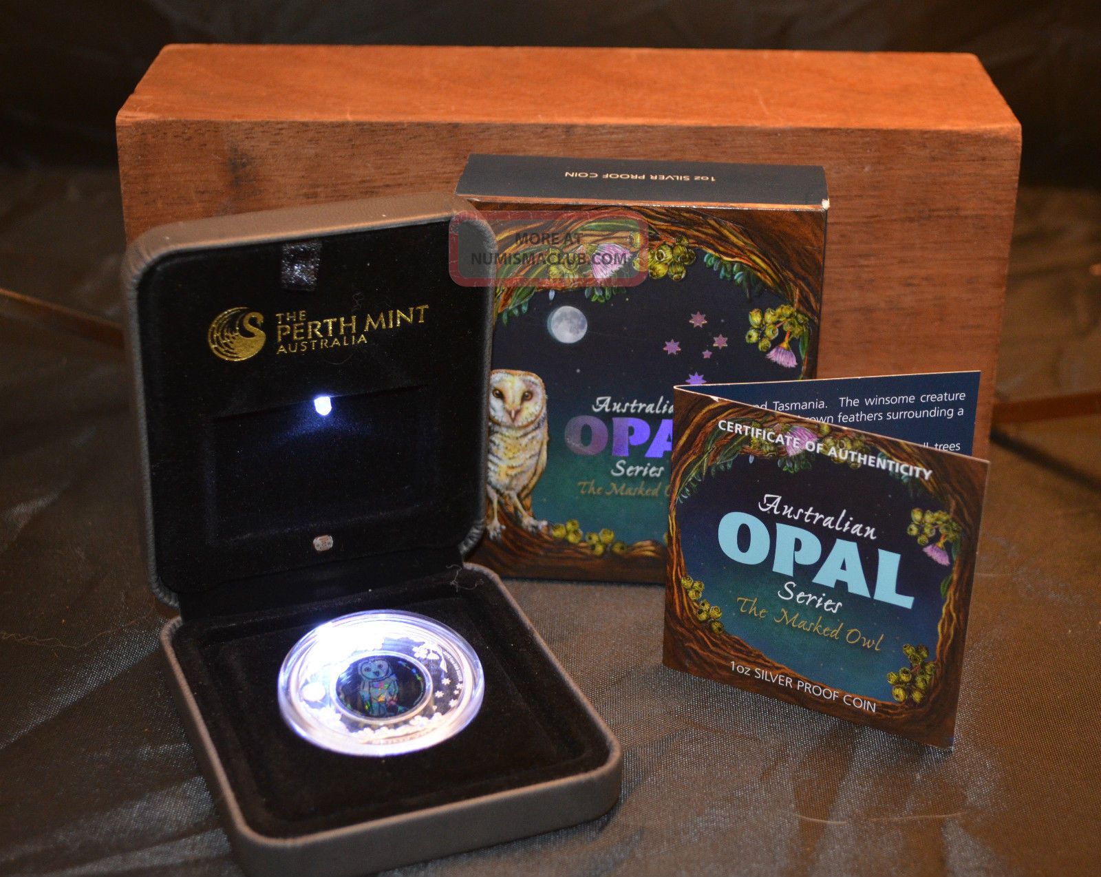 2014 Australian Opal Masked Owl 1 Oz.  999 Silver Proof Coin Australia photo