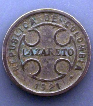 1921 Colombia Lazareto Leper Colony 2 Centavos Coin Km L10 Prquqy photo