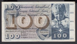 Switzerland 100 Franken 05 - 01 - 1970 Vf P.  49l,  Banknote,  Circulated photo
