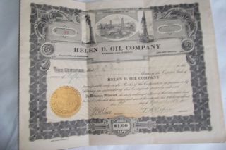 Helen D.  Oil Company,  Fresno,  California Stock Certificate - Issued 1921 - 50 Shares photo