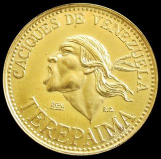 1955 Gold Terepaima Venezuela 6 Gram Indian Caciques Coin State photo