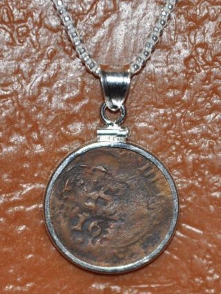 Authentic 1630 Pirate Shipwreck Cob Coin 925 Solid Sterling Silver Pendant Chain photo