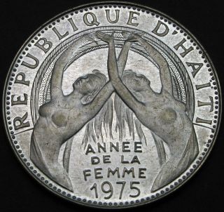 Haiti 25 Gourdes 1975 Proof - Silver - Intl.  Women ' S Year - 1718 猫 photo
