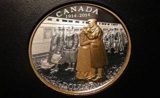 2014 Canada Gold Plated Silver Proof One Dollar Piece - World War 1 Anniv.  Coin photo