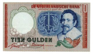 Netherlands … P - 85 … 10 Gulden … 1953 … Vf Thee Letters Ccq. photo