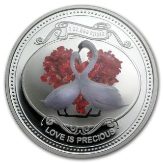 Niue 2014 $2 Love Is Precious White Swans 1 Oz Silver Proof Coin Valentines Gift photo