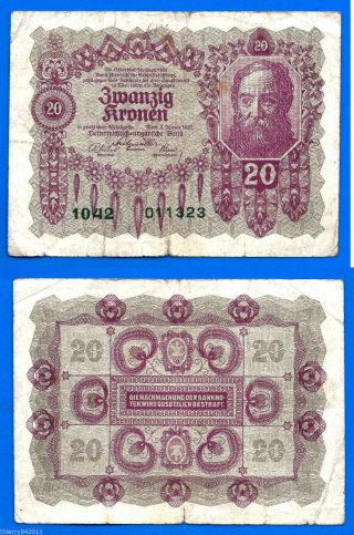 Austria 20 Kronen 1922 Oestereich Banknote photo