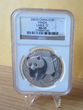 2001 China Silver 10 Yuan Large D Panda,  Ngc Ms 69 photo