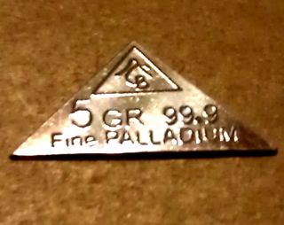Acb 5grain Pyramid Palladium 99.  9 Pure Precious Metal Bullion Pd Bar Very Rare photo