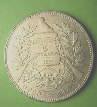 Guatemala,  Silver 4 Reales,  1894,  Km 168.  1,  Contains.  3617 T.  O.  Silver. photo