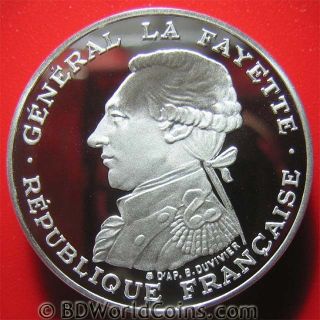 France 1987 100 Francs.  92oz Silver Proof Piedfort Piefort General Lafayette photo