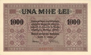 Romania German Occupation 1000 Lei Currency Banknote 1917 Au photo