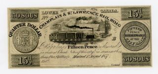 1837 25c / 15d / 30 Sous Champlain & St.  Lawrence Rail Road - Canada Note Au photo