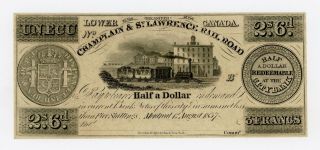 1837 50c / 2s.  6d.  / 3 Francs Champlain & St.  Lawrence Rail Road Canada Note Cu photo