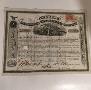 American Merchants Union Express Co.  Stock Certificate Signed Fargo 658 photo