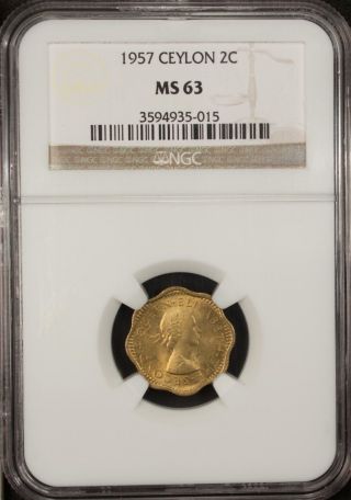 1957 Ceylon 2 Cents Ngc Ms 63 Unc Brass photo