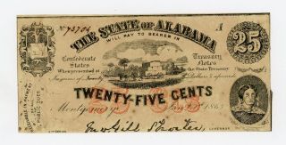 1863 25c The State Of Alabama Note - Civil War Era Unc photo