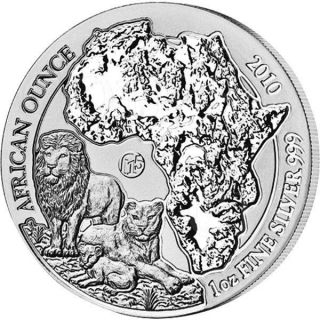 Rwanda 2010 50 Francs Lion Bullion Fabulous 15 1oz Bu Silver Coin photo