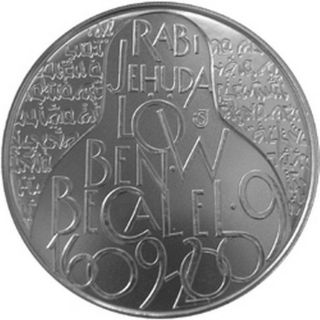 Czech Silver Coin Unc 400 Anniversary Of The Death Of Rabbi Jehuda 2009 photo