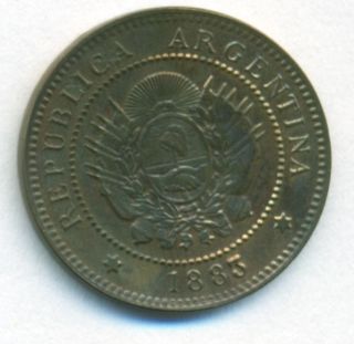 Argentina Coin 1 Centavo 1883 Copper Cj 39.  2 Km 32 Xf photo