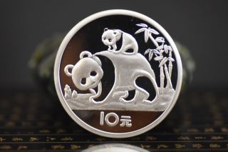 1985 Year China Plated Silver 1oz Panda Coin,  With Plastic Box photo