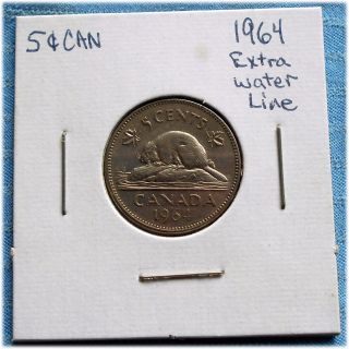 Rare 1964 Extra Water Line Key Date Canada Nickel Canadian 5 Cents Circulated photo