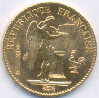 1893 Gold 20 Francs Angel France,  Brilliant Uncirculated photo