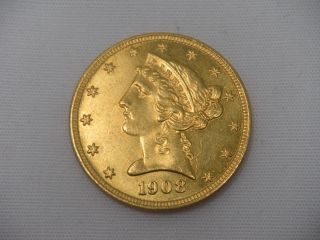 1908 Gold Half Eagle $5 Liberty Head Unc photo