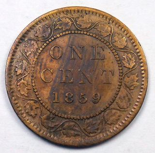 1859 Narrow 9 Large Cent F - Vf Affordable Early Queen Victoria 2nd Canada Penny photo
