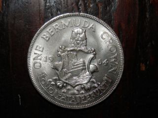 Bermuda Crown 1964 Elizabeth Ii Bu Unc Lion Arms -.  500 Silver photo