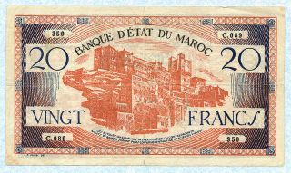 Morocco 20 Francs 1943 P39 Vf photo