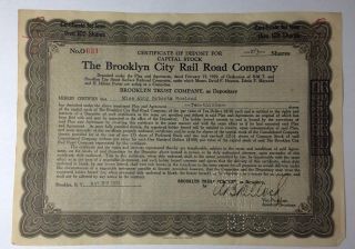 1930 The Brooklyn City Rail Road Company 2\3 Share Capital Stock Certificate photo