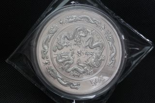 99.  99 Chinese 1988 Year Traditional Zodiac Drgon 5oz Silver Medal A9 photo