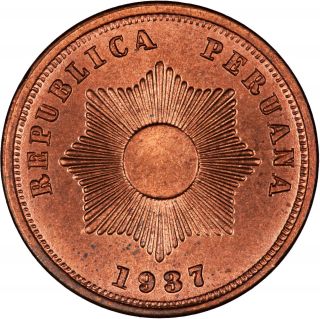 Peru 1937 2 Centavos Choice Red Bu photo