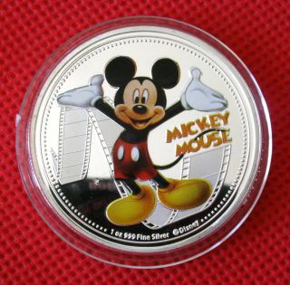Mickey Mouse,  Daisy Classic Cartoon,  Colored,  Silver Plated Coin,  Souvenir Token photo