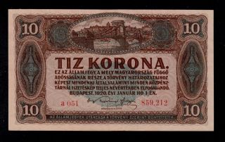 Hungary 10 Korona 1920 Pick 60 Au - Unc Banknote. photo