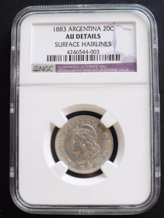1883 Argentina 20 C,  Ngc Au Details,  Silver Coin photo
