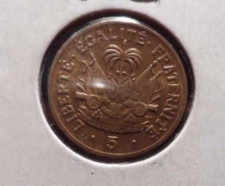 Circulated 1953 5 Centimes Haiti Coin (81315) photo