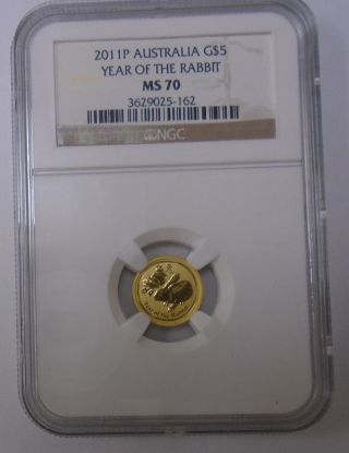2011 P $5 1/20th Oz.  9999 Gold Australia Year Of The Rabbit Flawless Ngc Ms 70 photo