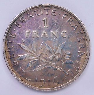1916 France Franc Vf Classic Wwi Seed Sowing Old French Paris Silver Coin photo