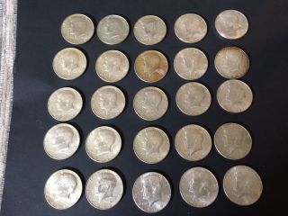 Twentyfive (25) 1966,  1967,  1968d,  1969d,  Kennedy 40 Silver Half Dollars photo