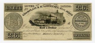 1837 Un Ecu / 2s.  6d.  / 50c Champlain & St.  Lawrence Rail Road - Canada Note Au photo