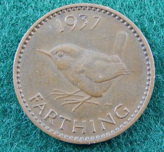 1937 Uk Great Britain Farthing Coin Km 843 Sb3146 photo