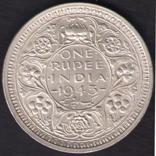 British India - 1945 - George Vi One Rupee Silver Coin Ex - Rare photo